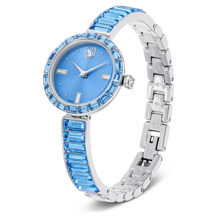 Matrix bangle watch Swiss Made, Crystal bracelet, Blue, Stainless steel